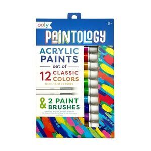 Paintology Acrylic Paints + 2 Brushes - Classic Colors (14 PC Set) -- Ooly